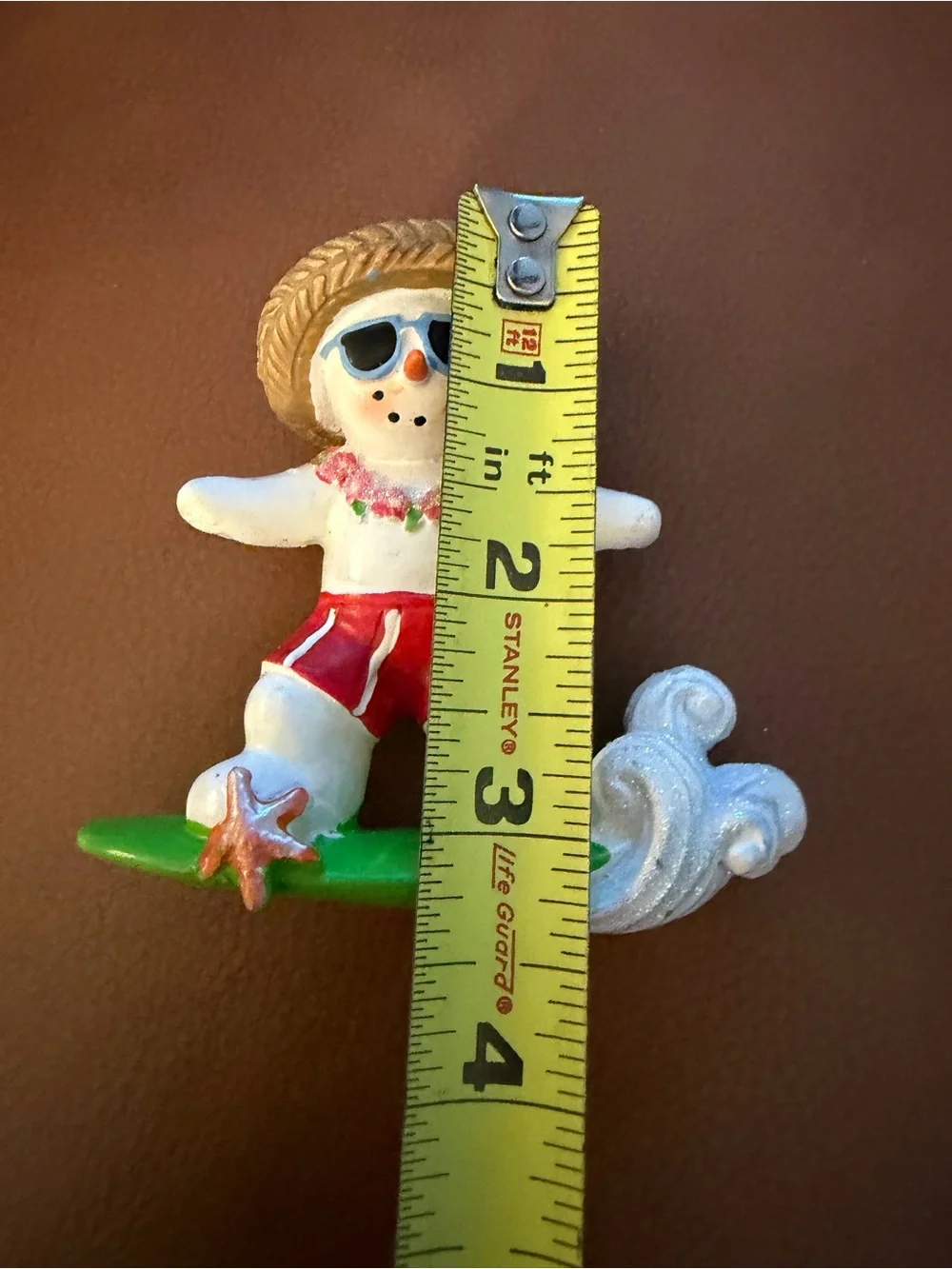 Snowman Hawaiian on Surfboard Christmas Ornament